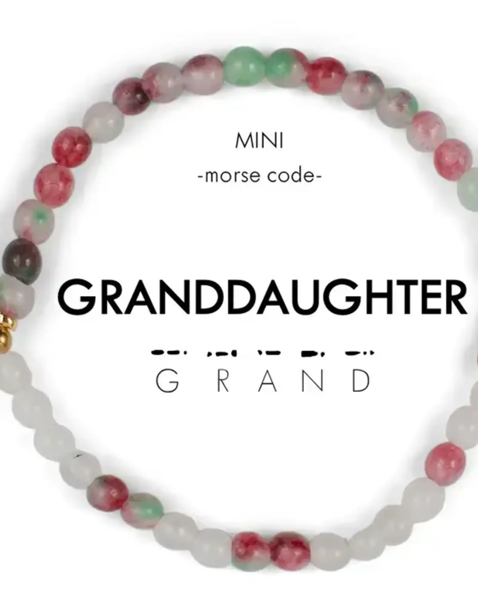 EthicGoods Mini Kids Morse Code Bracelet: Granddaughter (Watermelon Jasper & Cloudy Glass)