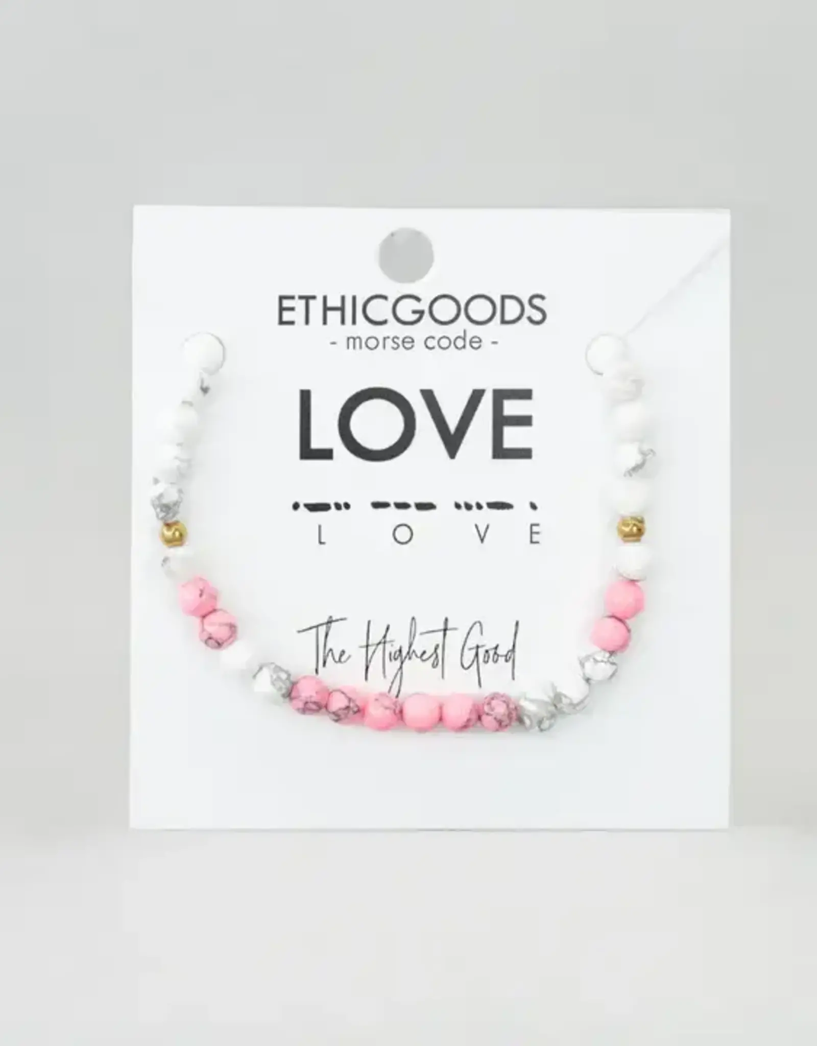 EthicGoods Morse Code Bracelet: Love (Pink Howlite & Howlite)