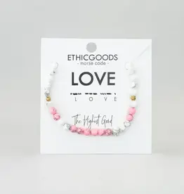 EthicGoods Morse Code Bracelet: Love (Pink Howlite & Howlite)