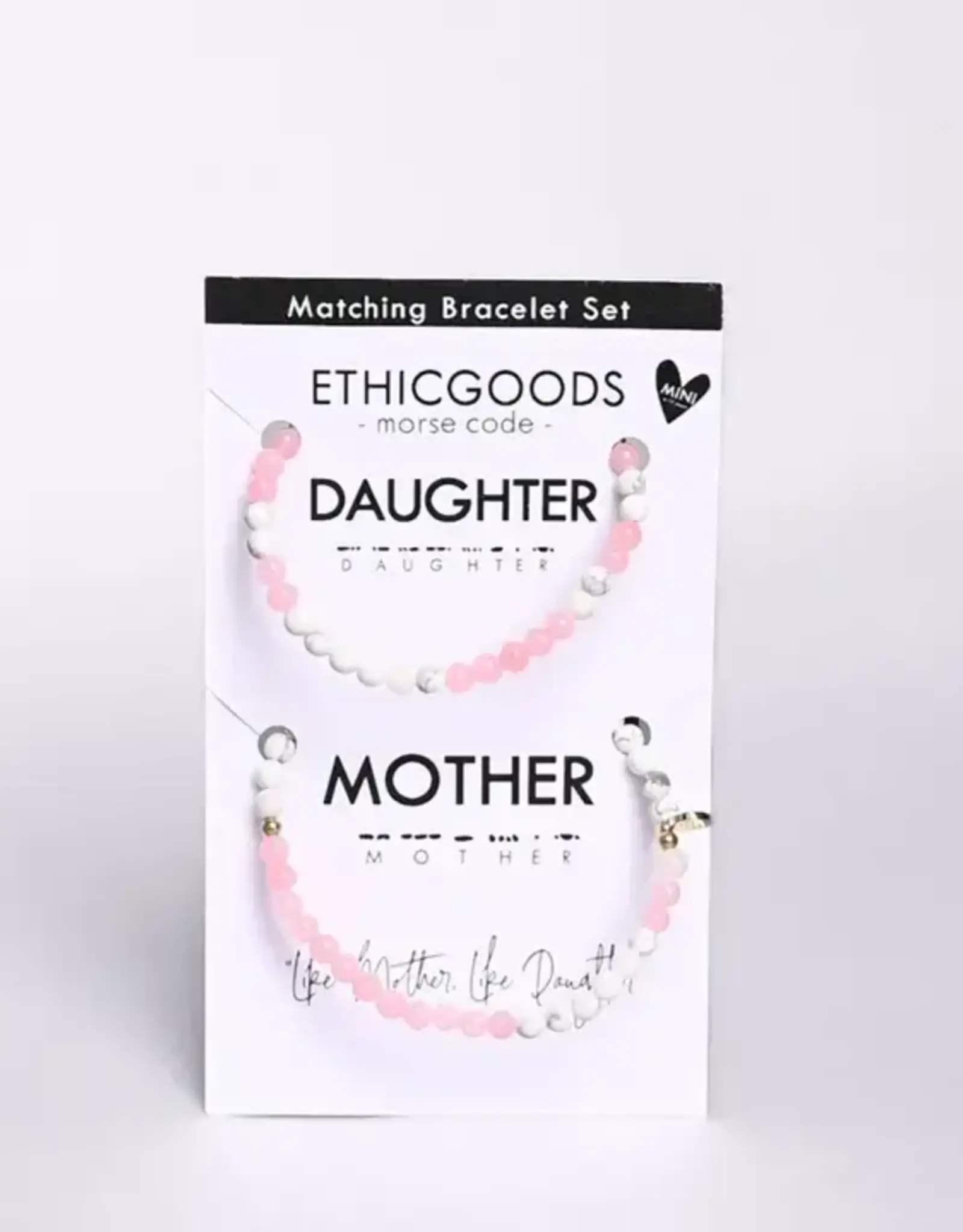 EthicGoods Morse Code Matching Bracelets: Mother & Daughter Rose Quartz & Howlite
