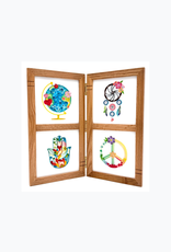 Bunyaad Pakistan Natural Red Oak Striped Wood Quad Frame Hinged