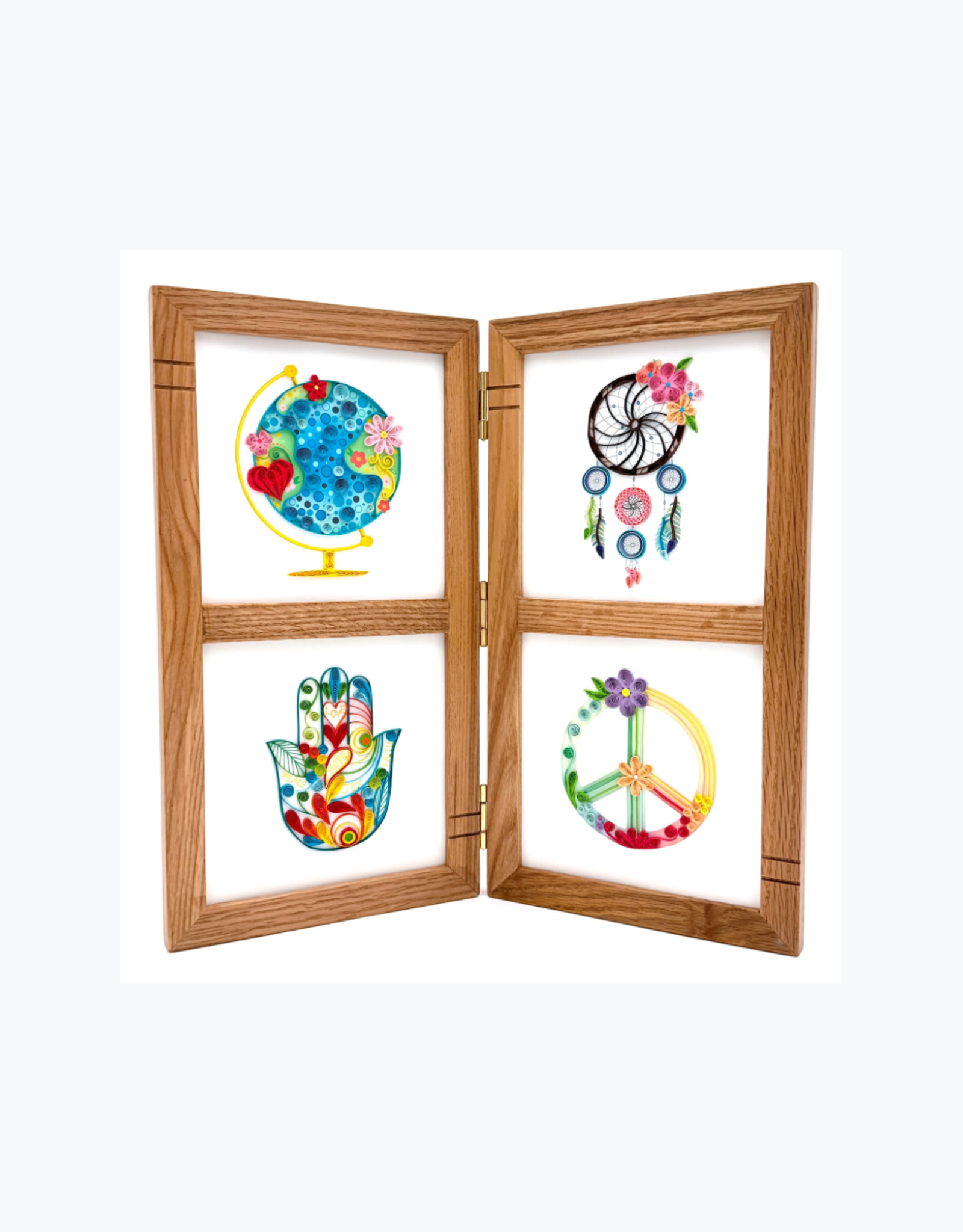 Bunyaad Pakistan Natural Red Oak Striped Wood Quad Frame Hinged