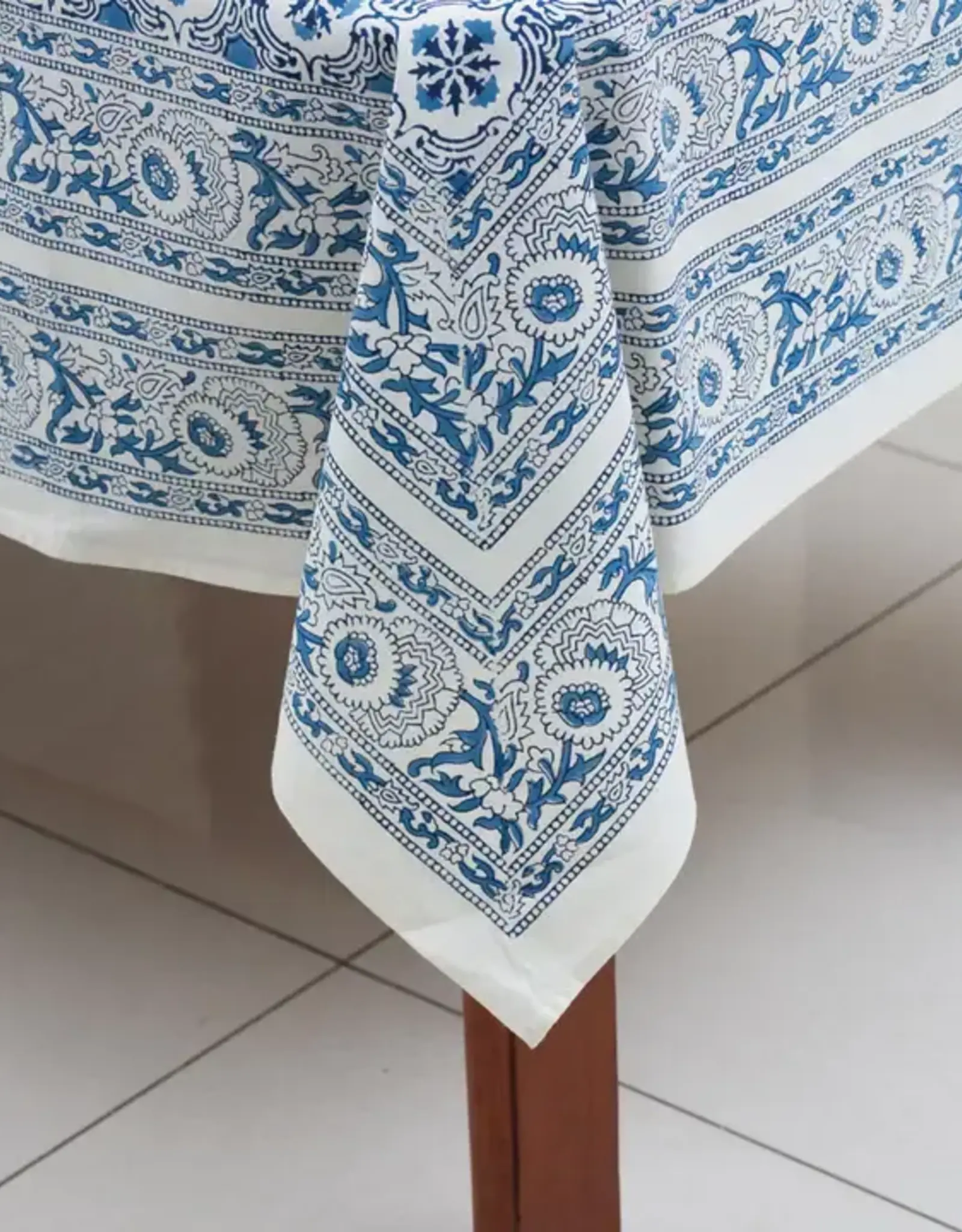 Sevya Handmade Blue Floral Tablecloth - 60" x 90"