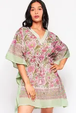 Sevya Handmade Namita Block Print Caftans - Pink and Green