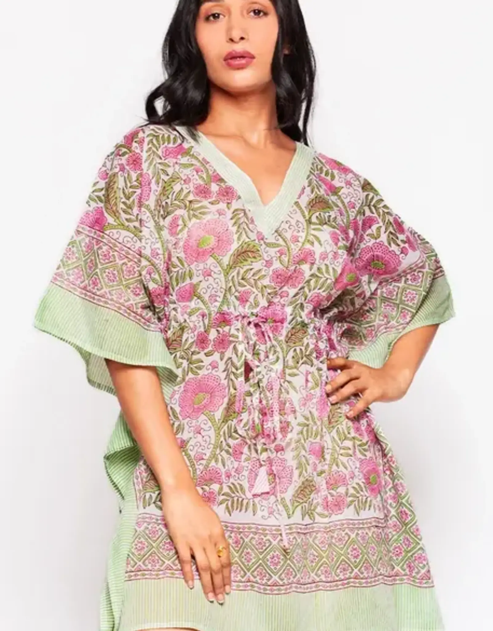 Sevya Handmade Namita Block Print Caftans - Pink and Green