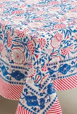 Sevya Handmade Blue and Red Floral Tablecloth - 60" x 90"