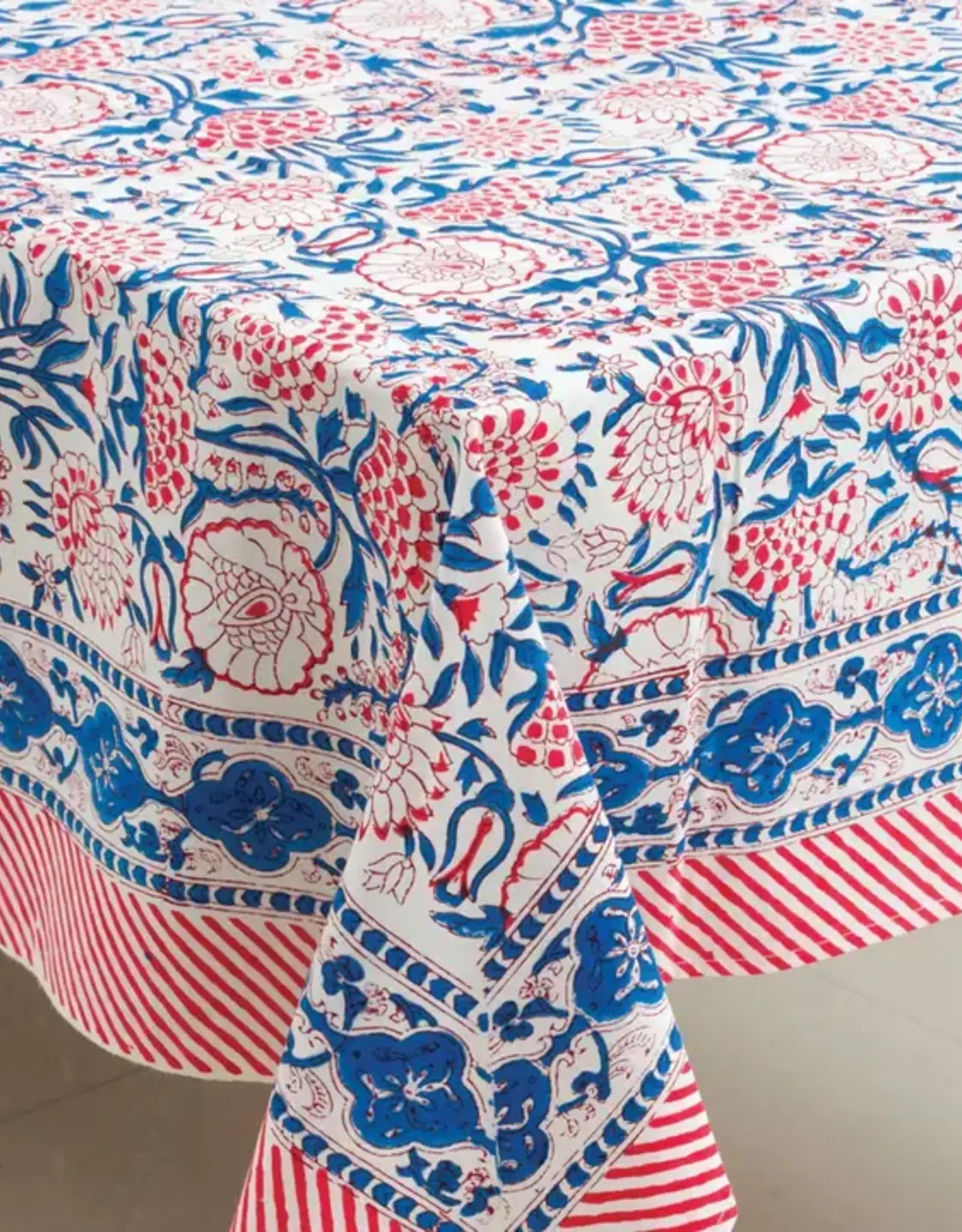Sevya Handmade Blue and Red Floral Tablecloth - 60" x 90"