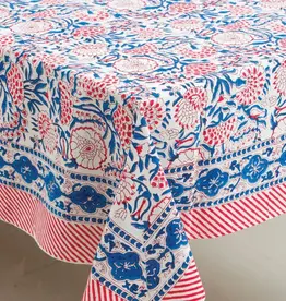Sevya Handmade Blue and Red Floral Tablecloth - 60" x 90"