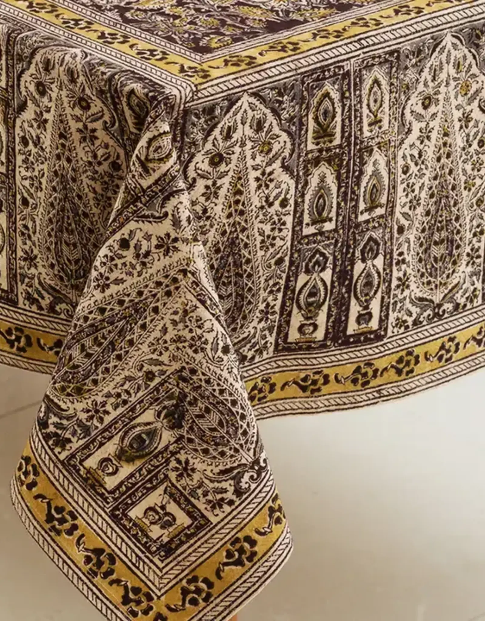 Sevya Handmade Kalamkari Tablecloth - Black- 90" l x 60" w