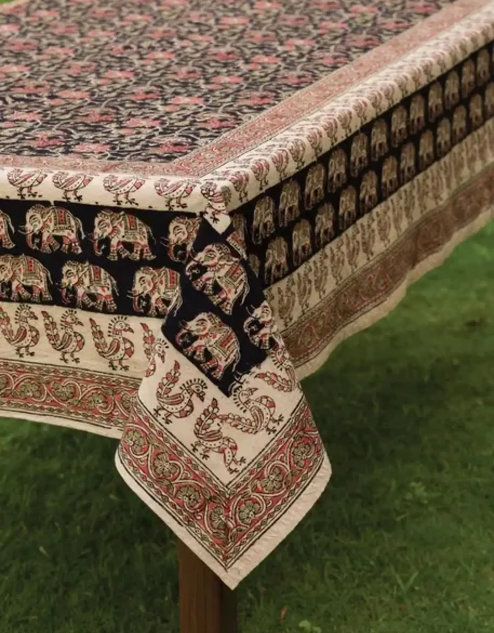 Sevya Handmade Elephant Kalamkari Tablecloth - 60" x 90"