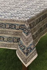 Sevya Handmade Blue and Silver Kalamkari Tablecloth - 60" x 90"
