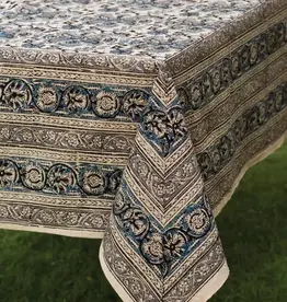 Sevya Handmade Blue and Silver Kalamkari Tablecloth - 60" x 90"