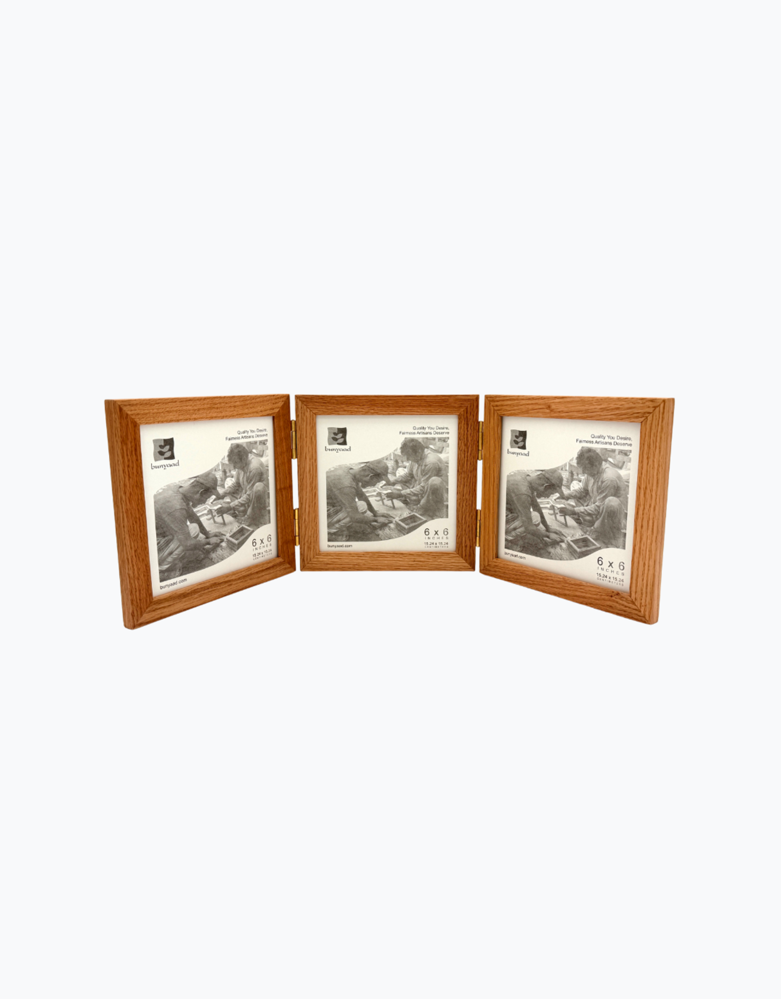 Bunyaad Pakistan Natural Red Oak Wood Trio Frame Hinged