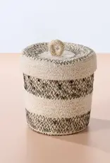 Ten Thousand Villages Dorakata Stitched Jute Basket with Lid