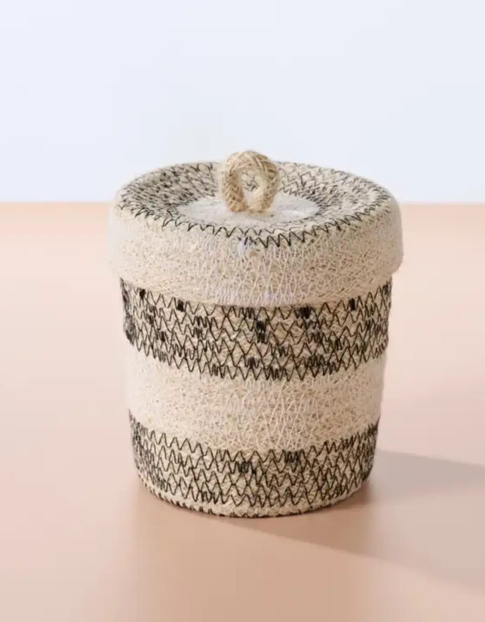 Ten Thousand Villages Dorakata Stitched Jute Basket with Lid