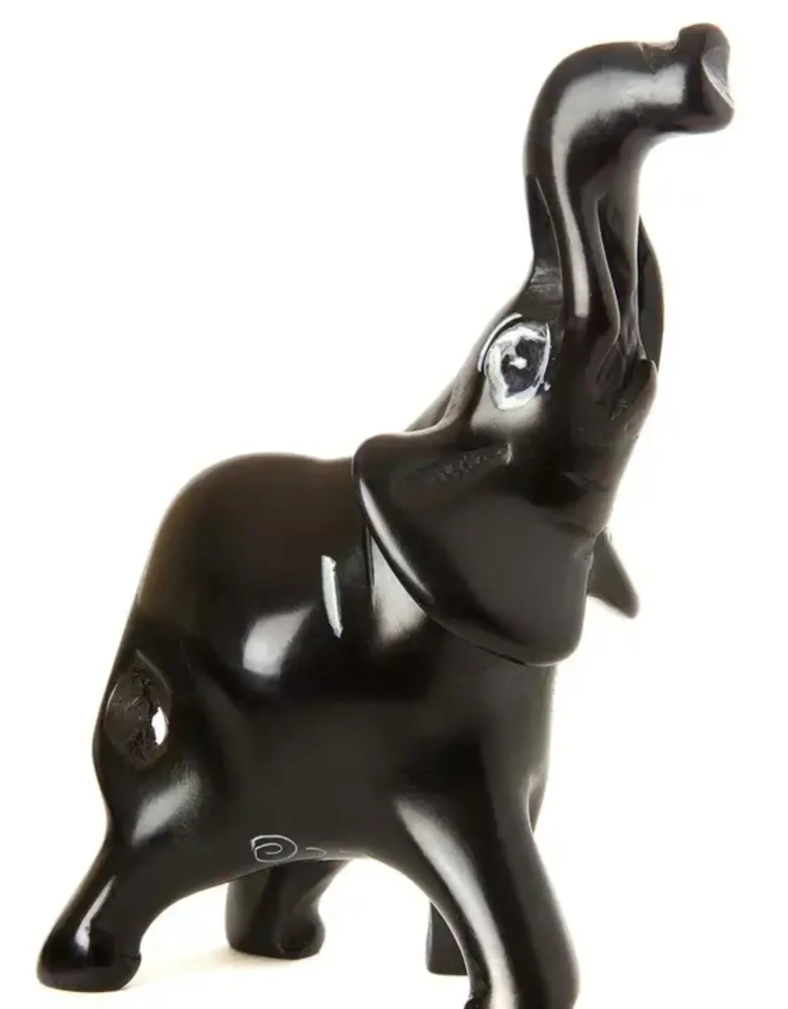 Swahili African Modern Black Stone Trumpeting Elephant