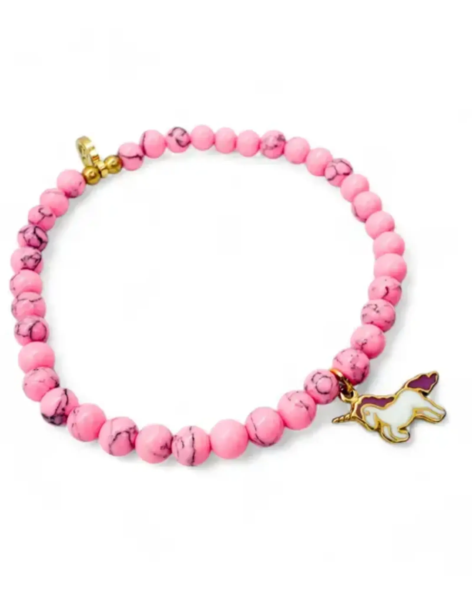 EthicGoods Mini Kids Charm Bracelet: Unicorn Magenta Howlite