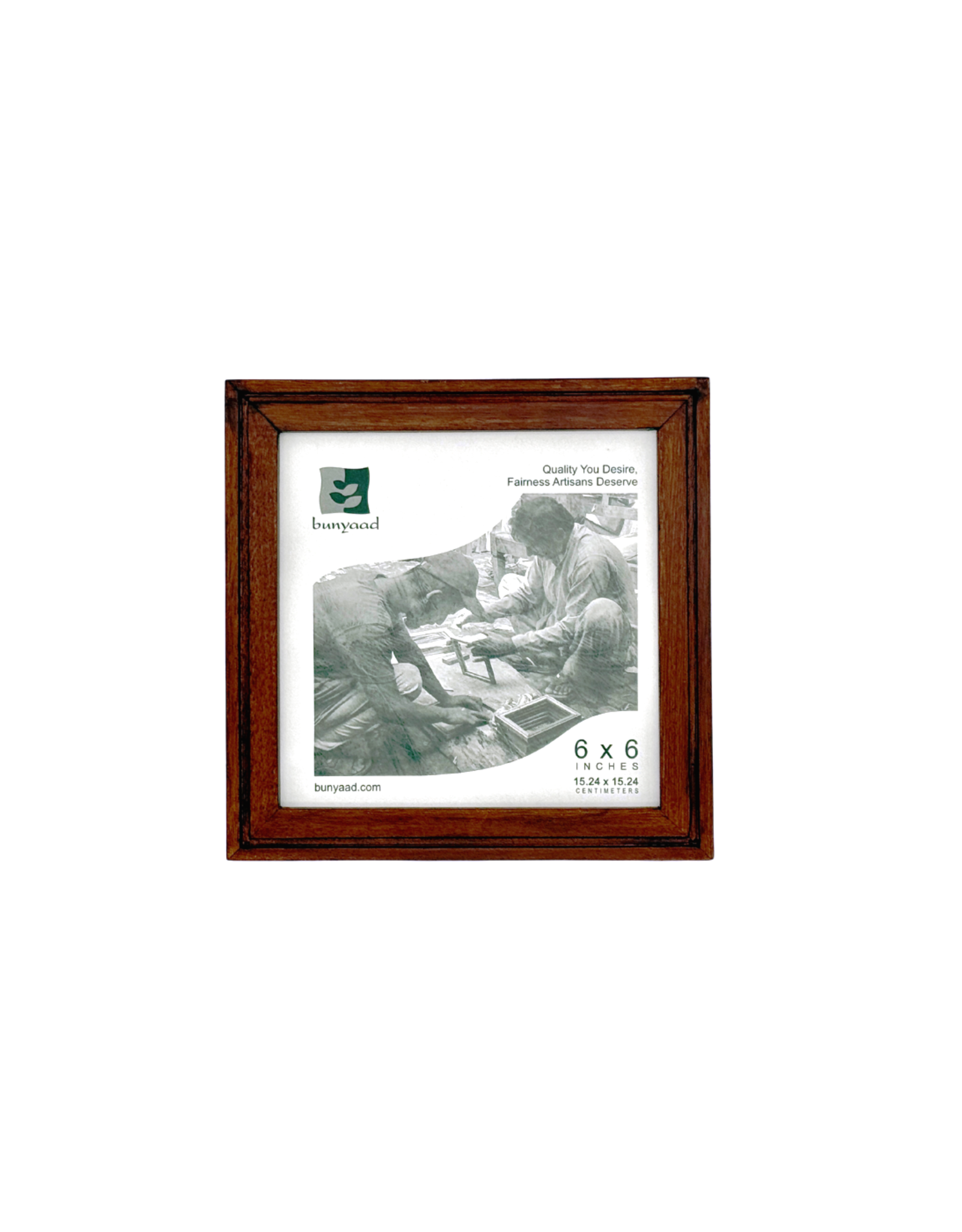 Bunyaad Pakistan CAN 211230 Natural Mahogany Etched Wood Frame - 6"x6"
