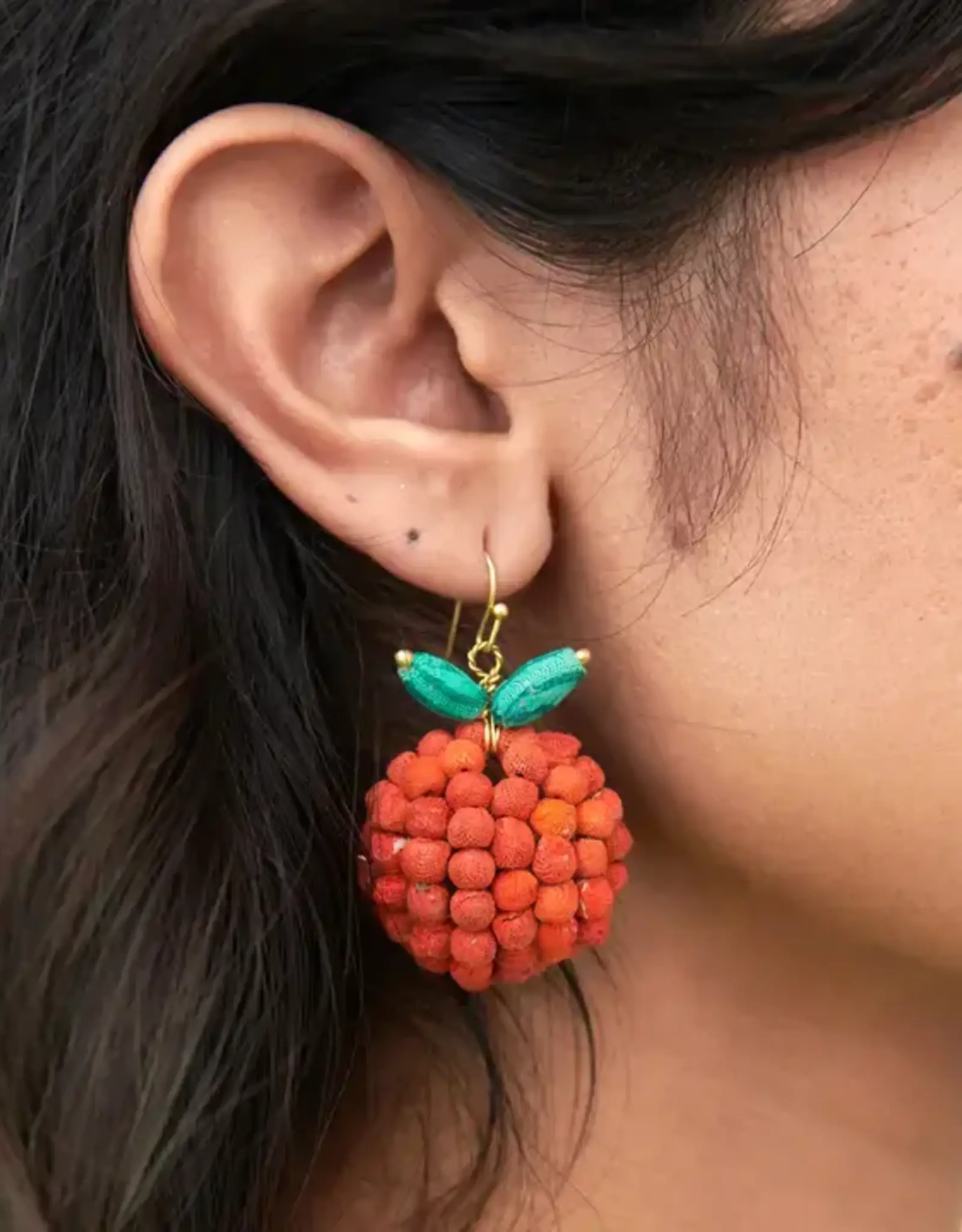 WorldFinds Kantha Orange Earrings