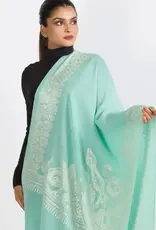 Sevya Handmade Geeta Embroidered Wool Shawl - Turquoise