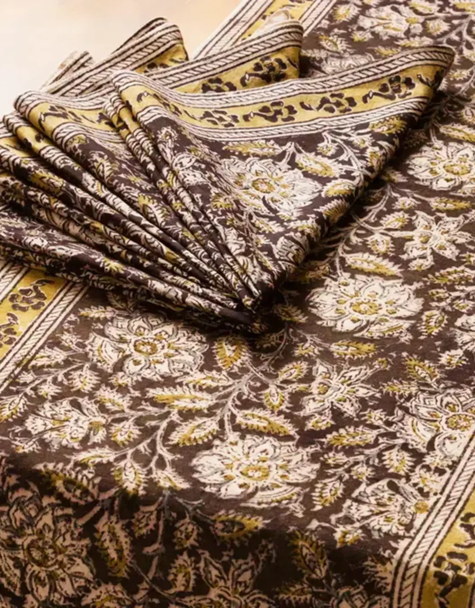 Sevya Handmade Black and Gold Kalamkari Table Runner