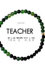 EthicGoods Morse Code Bracelet: Teacher (Moss Agate & Blue Sandstone)