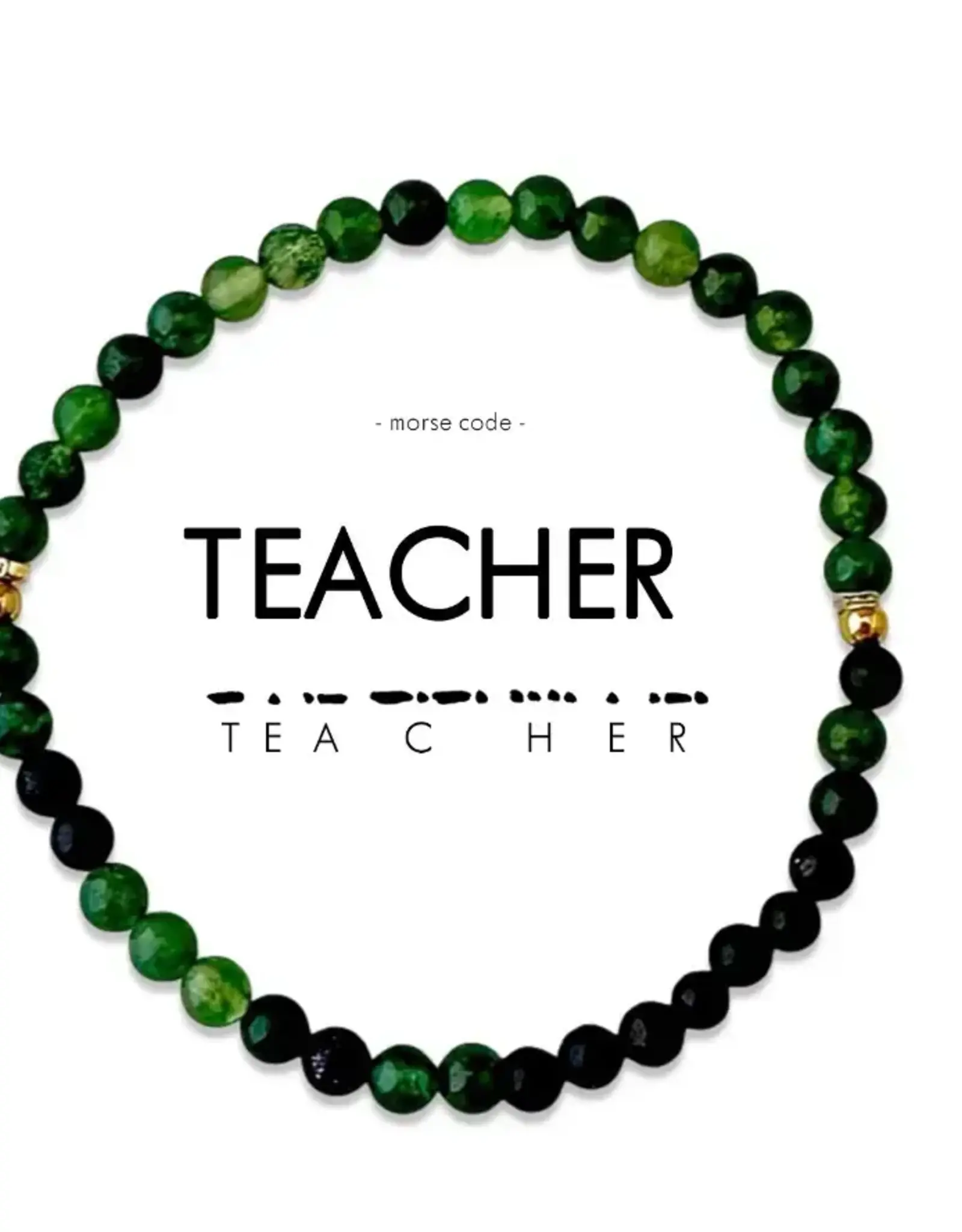 EthicGoods Morse Code Bracelet: Teacher (Moss Agate & Blue Sandstone)