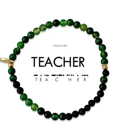 EthicGoods Morse Code Bracelet: Teacher (Moss Agate & Blue Sandstone)