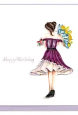 Quilling Card Quilled Birthday Woman with Bouquet Greeting Card