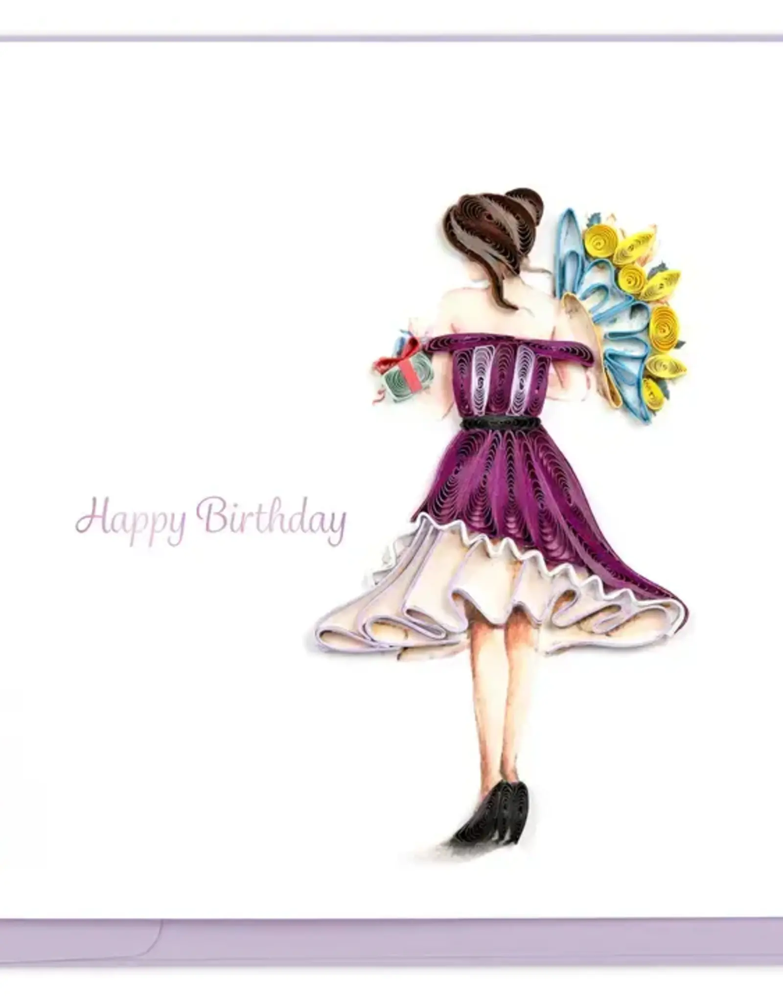 Quilling Card Quilled Birthday Woman with Bouquet Greeting Card