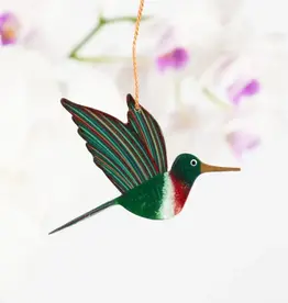 Tulia Artisans Ruby Throated Hummingbird Wood Ornament