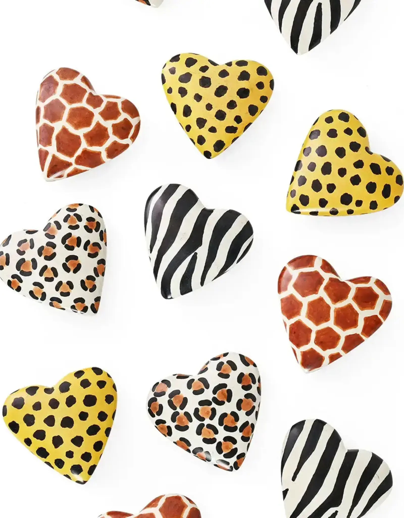 Swahili African Modern Safari Animal Print Soapstone Hearts