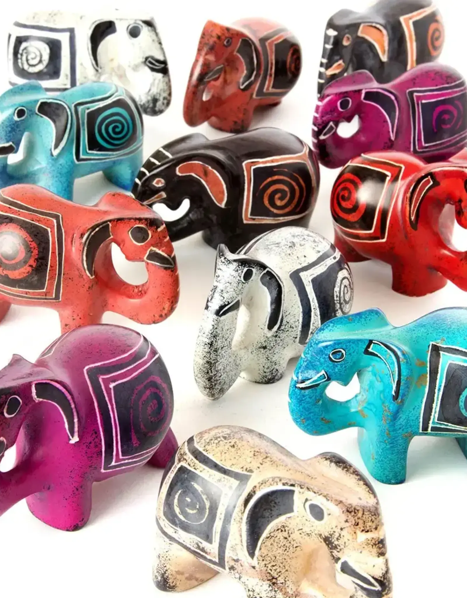 Swahili African Modern Colorful Hand Carved Soapstone Elephants