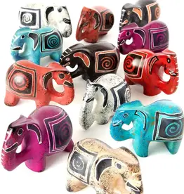 Swahili African Modern Colorful Hand Carved Soapstone Elephants