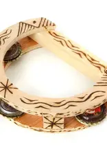 Swahili African Modern Burned Balsa Wood and Bottle Cap Tambourine