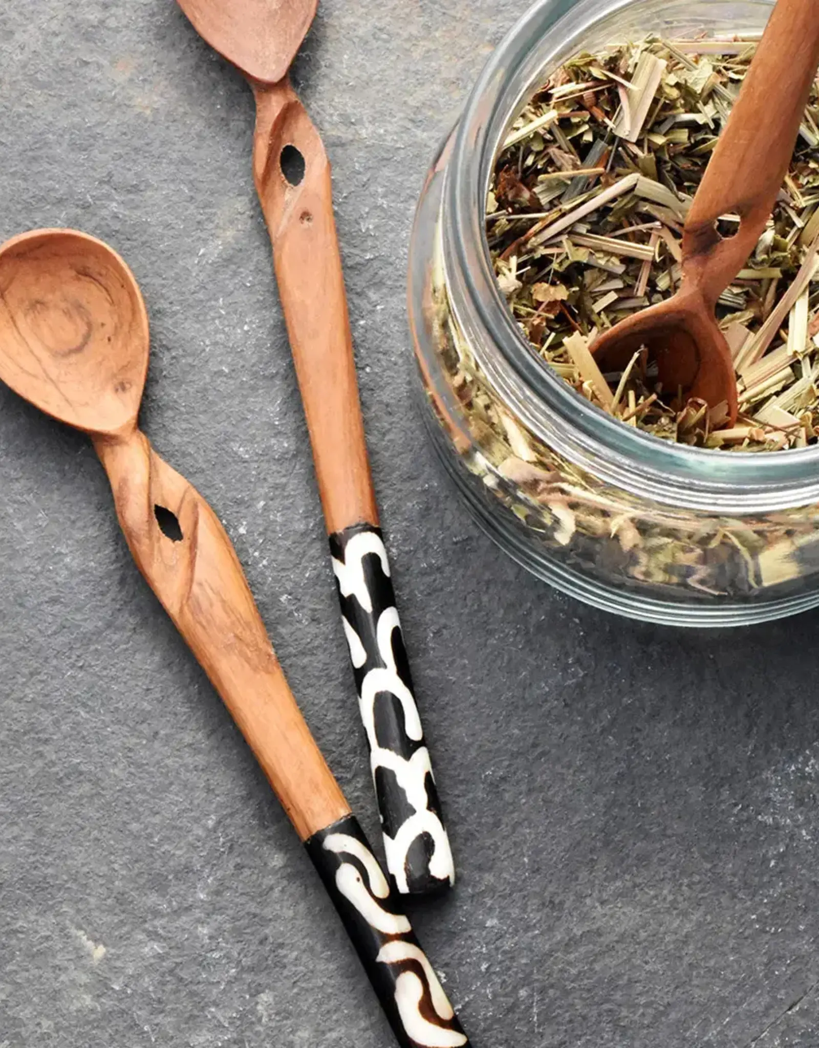 Swahili African Modern Hand Carved Twisted Sugar Spoon