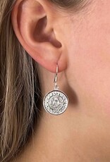Global Crafts Mexican Taxco Alpaca Silver Aztec Calendar Dangle Earrings
