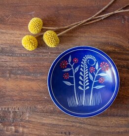 Global Crafts Soapstone Blue Dish with Red Flower