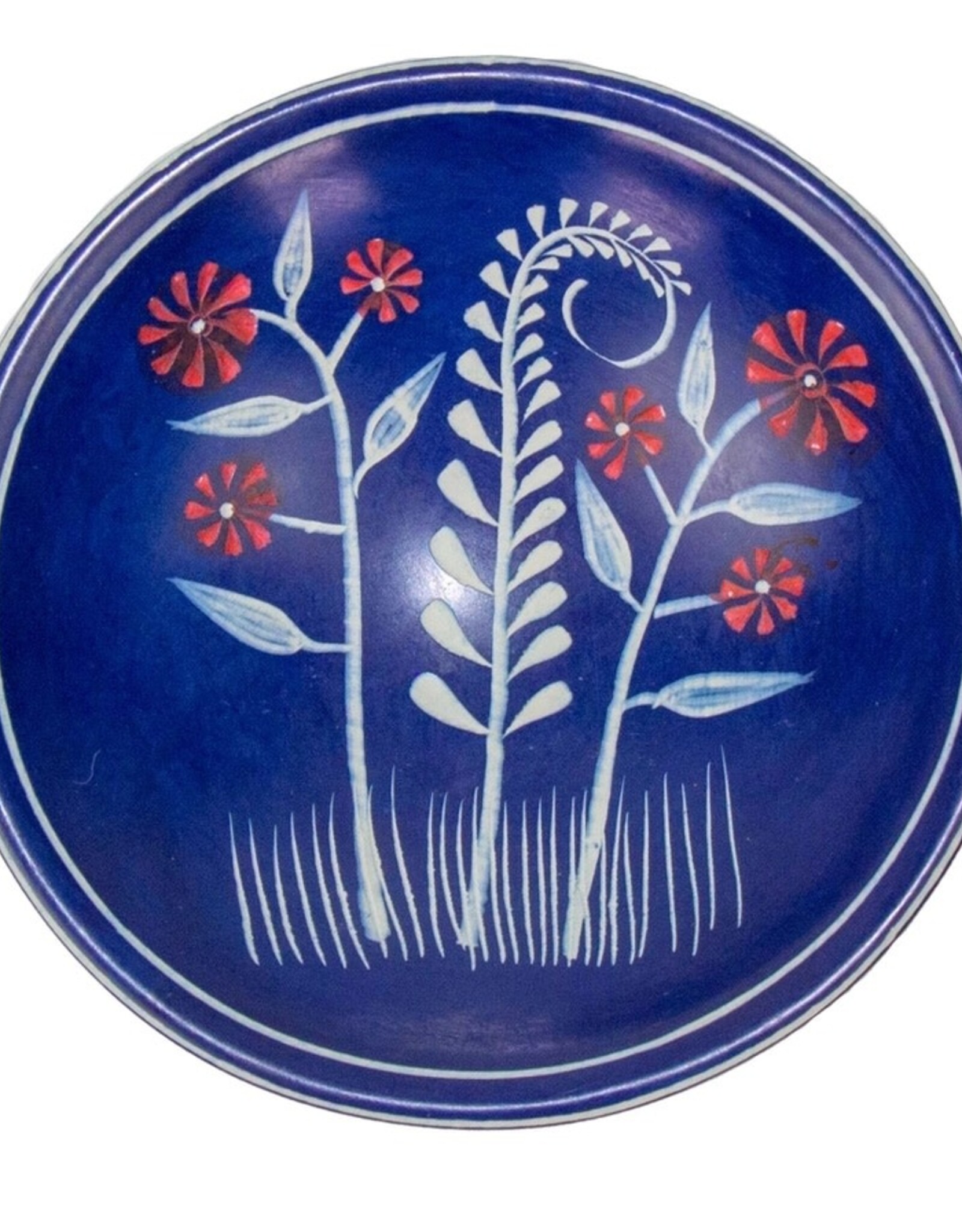 Global Crafts Soapstone Blue Dish with Red Flower