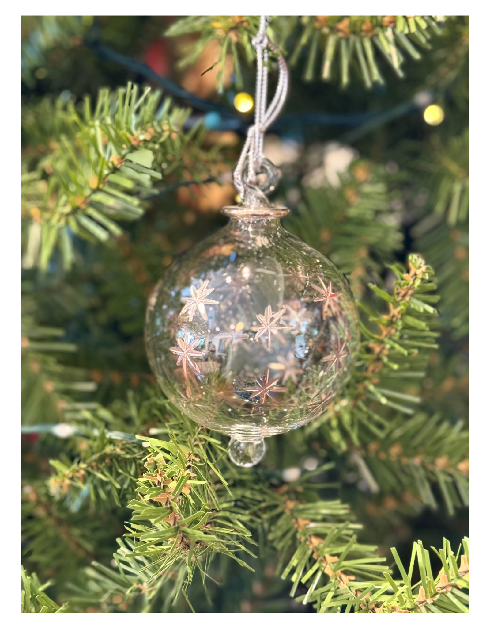 Dandarah Blown Glass Ornament - Silver Stars Lititz