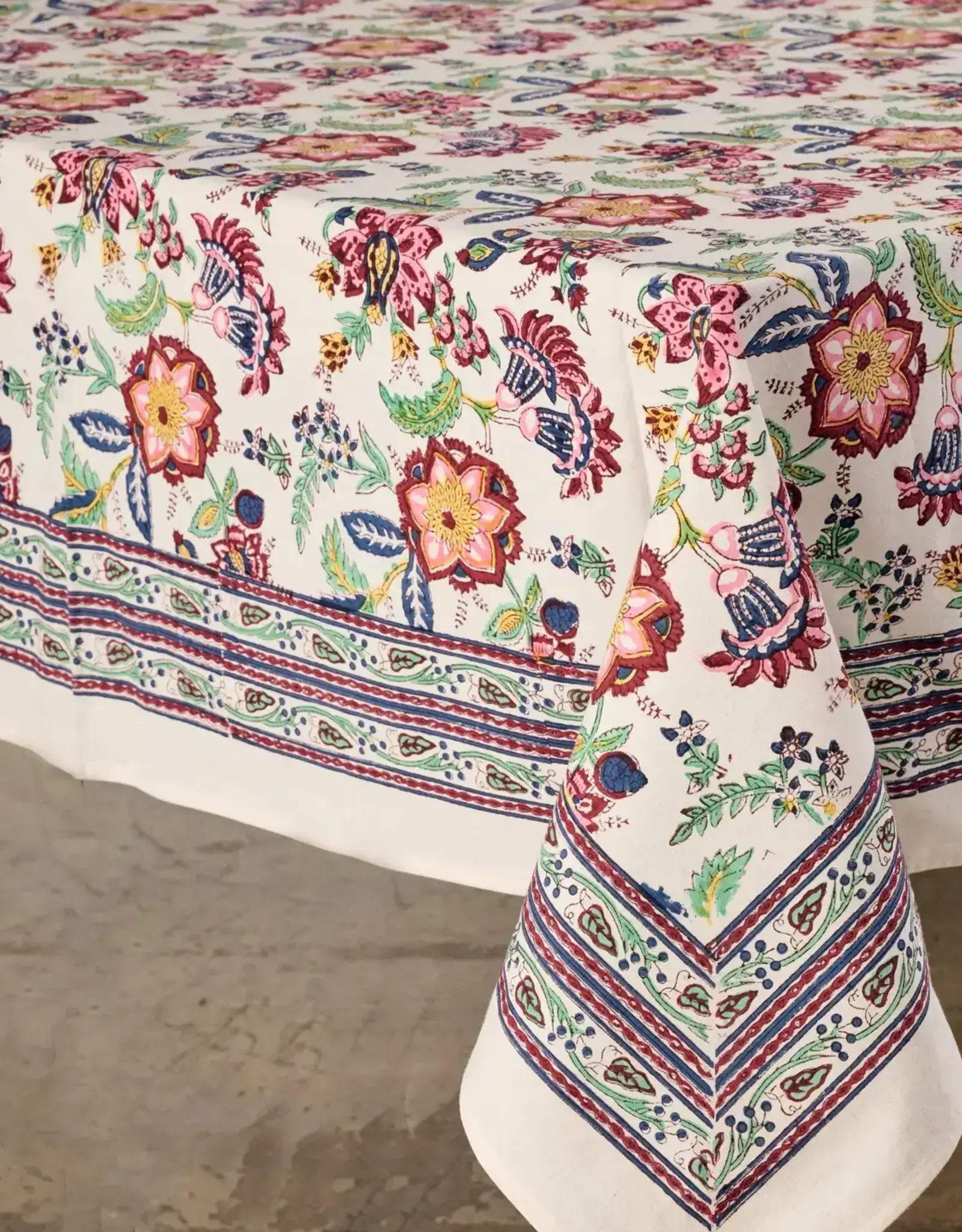 Ten Thousand Villages Zaina Floral Blockprint Tablecloth