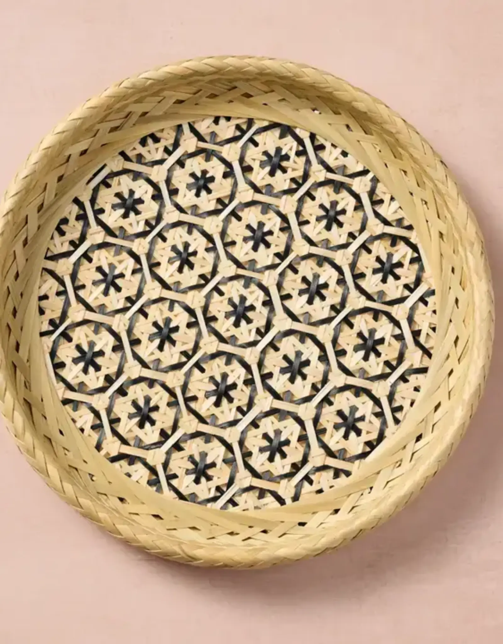 Ten Thousand Villages Bamboo Basket with Black 13.5"