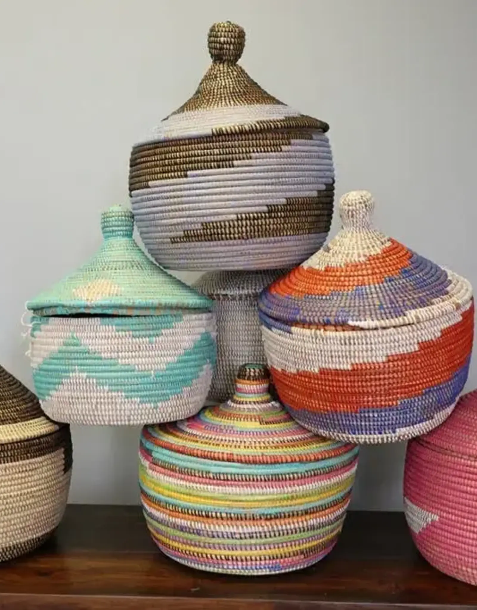 Gitzell Fair Trade Rainbow Block Large Lidded Basket