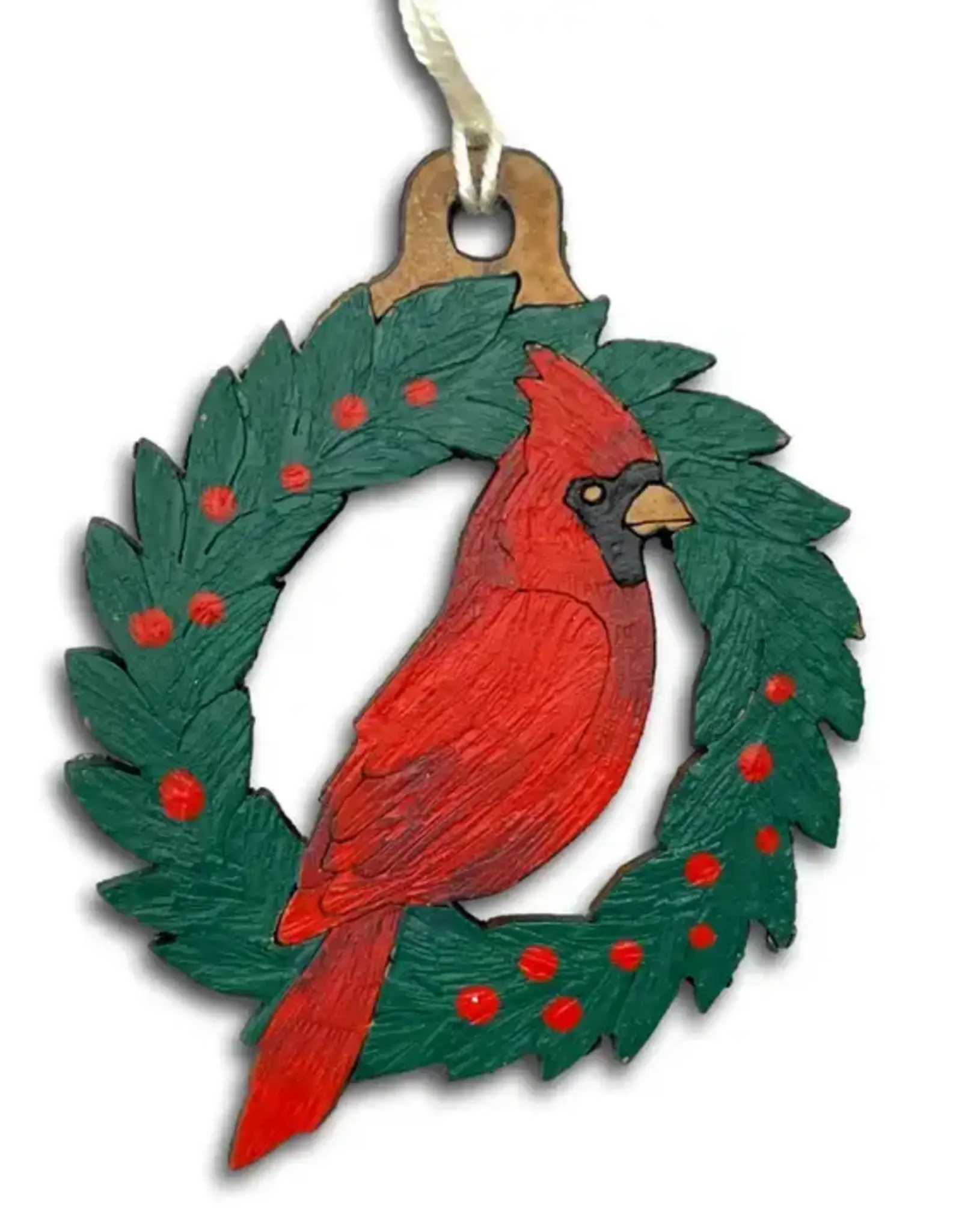 Tulia Artisans Cardinal in a Wreath Ornament