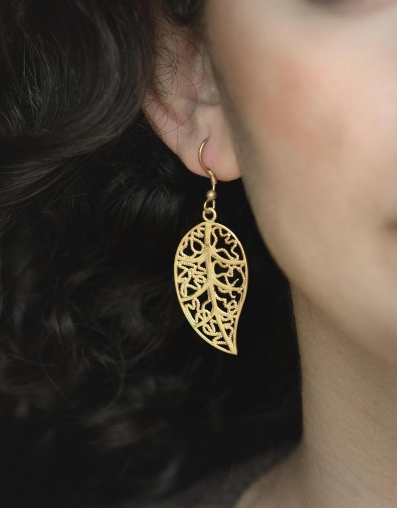 Ethical Global Healing Leaf Dangle Earrings - 14K Plated