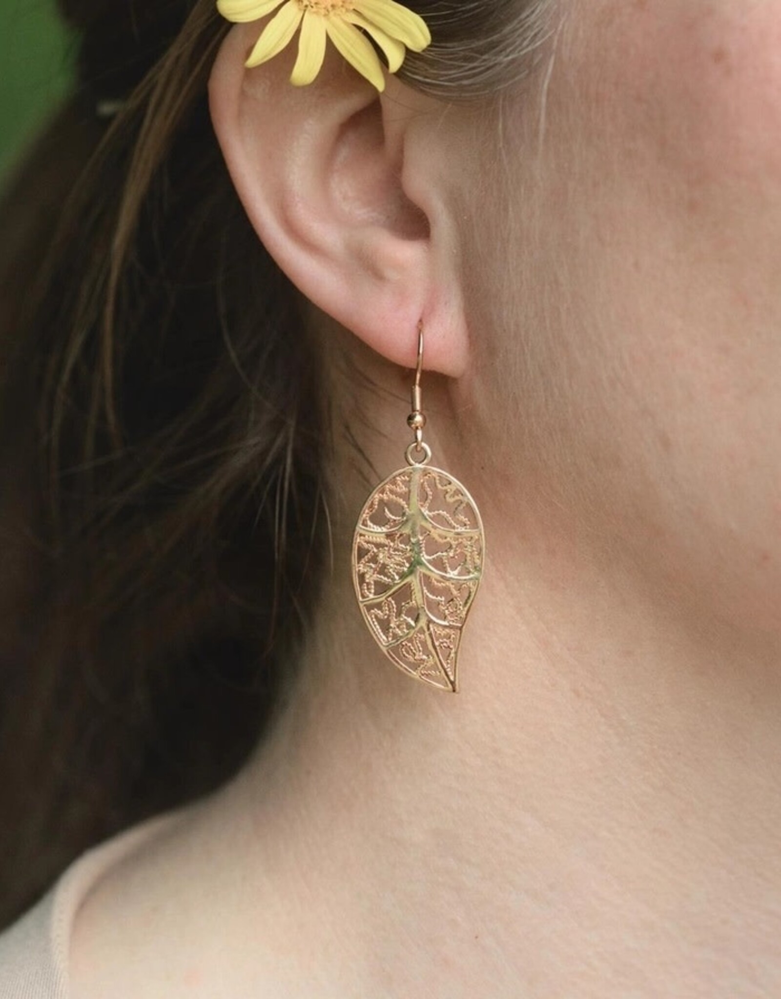 Ethical Global Healing Leaf Dangle Earrings - 14K Plated