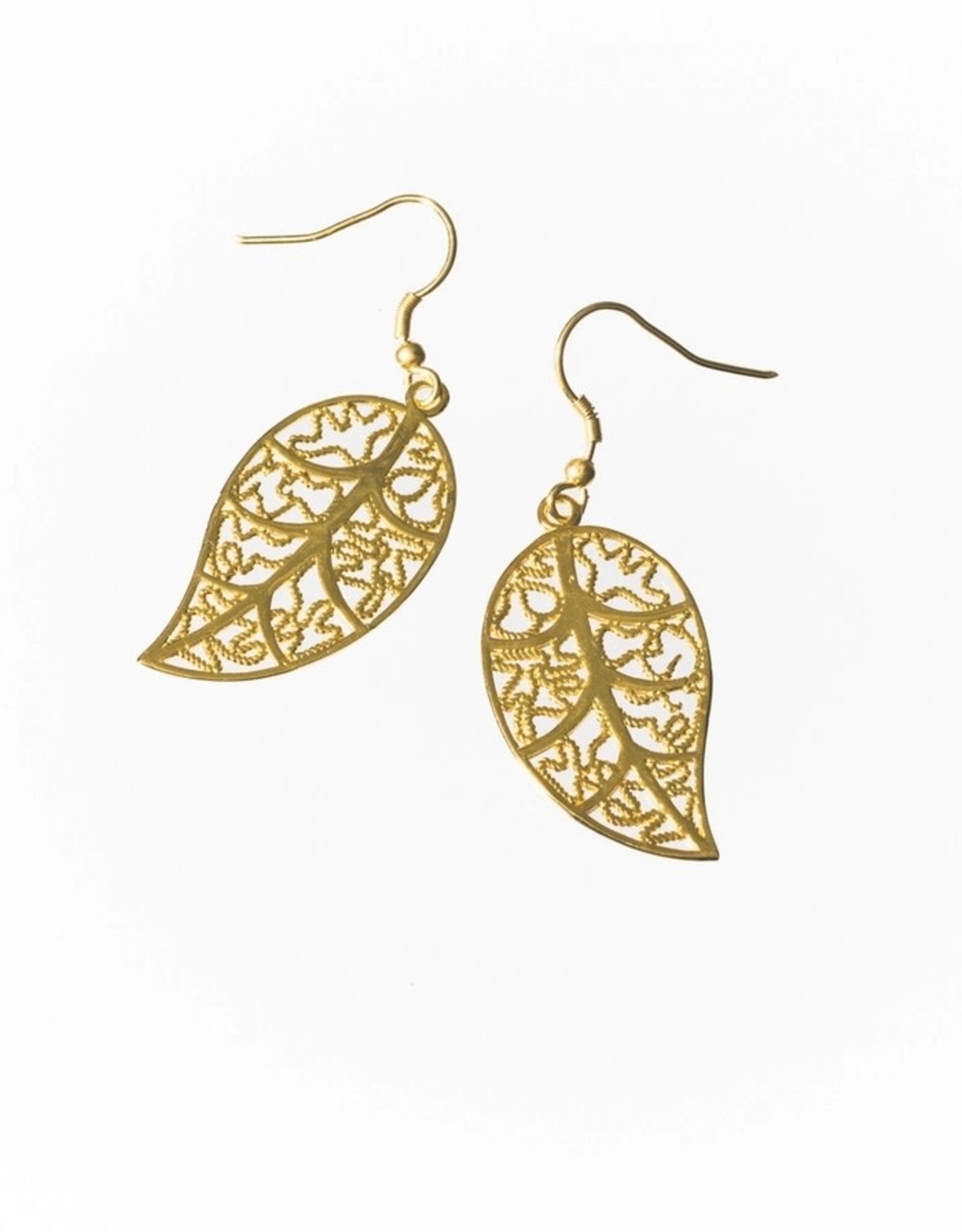 Ethical Global Healing Leaf Dangle Earrings - 14K Plated