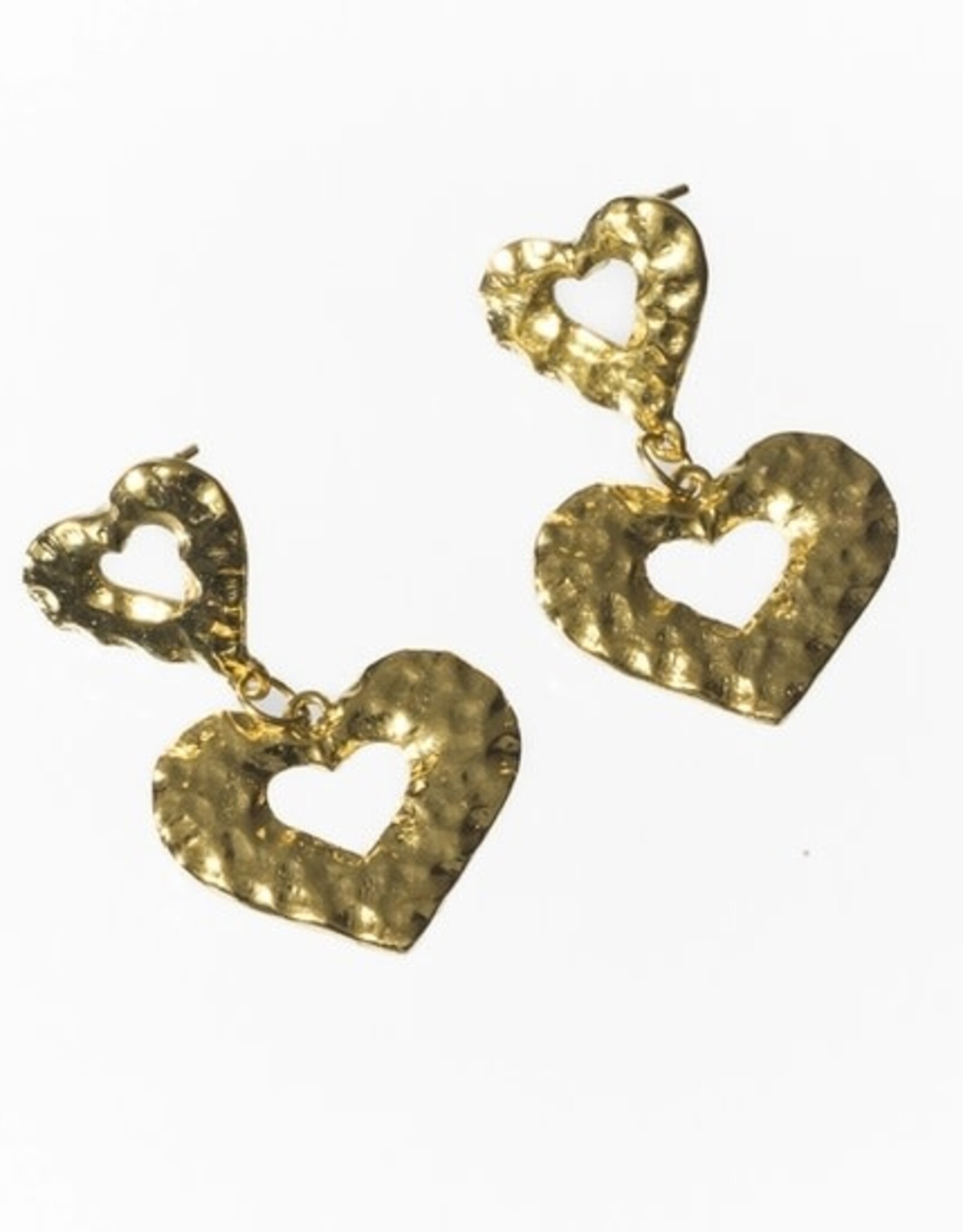 Ethical Global Hammered Heart Dangle Earrings - 14K Plated