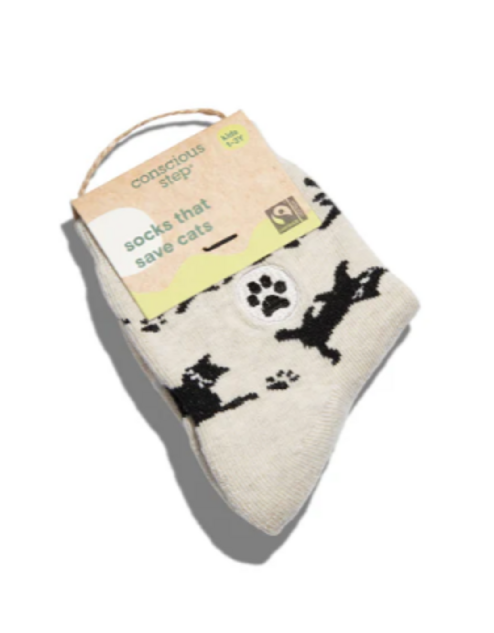 Conscious Step Kids Socks that Save Cats (Beige Cats)