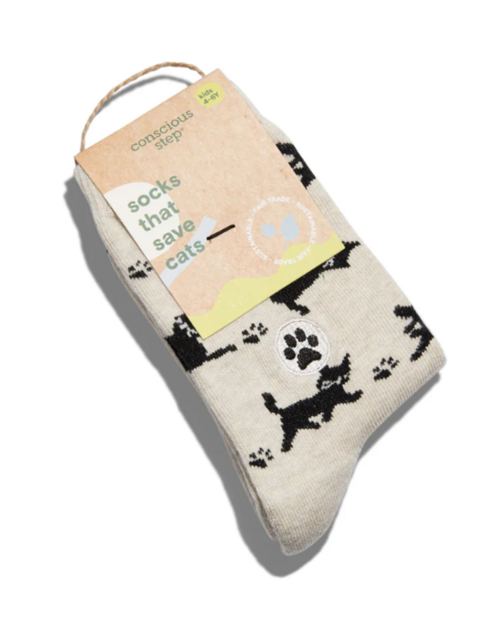 Conscious Step Kids Socks that Save Cats (Beige Cats)